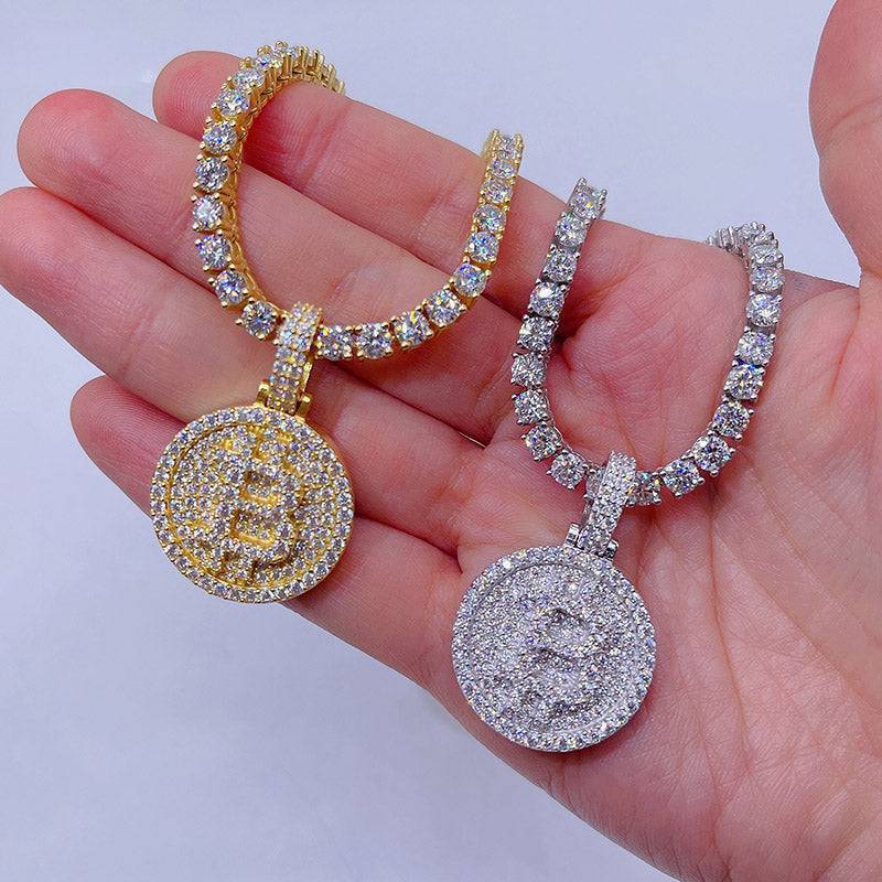 Hip hop iced out rapper jewelry with VVS Moissanite Bitcoin pendant1