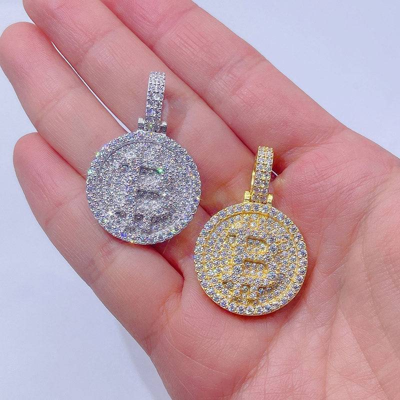 Hip hop iced out rapper jewelry with VVS Moissanite Bitcoin pendant0