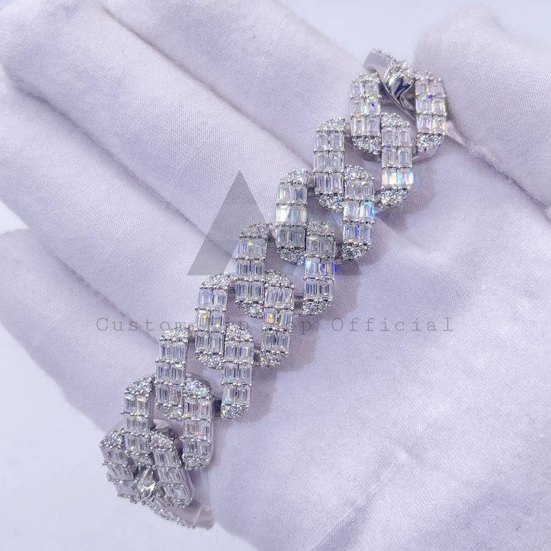 Iced Out Moissanite Cuban Bracelet in Sterling Silver - Hip Hop Jewelry