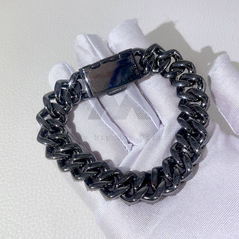 Iced Out Sterling Silver Cuban Bracelet with Black Moissanite in Hip Hop Jewelry Style1