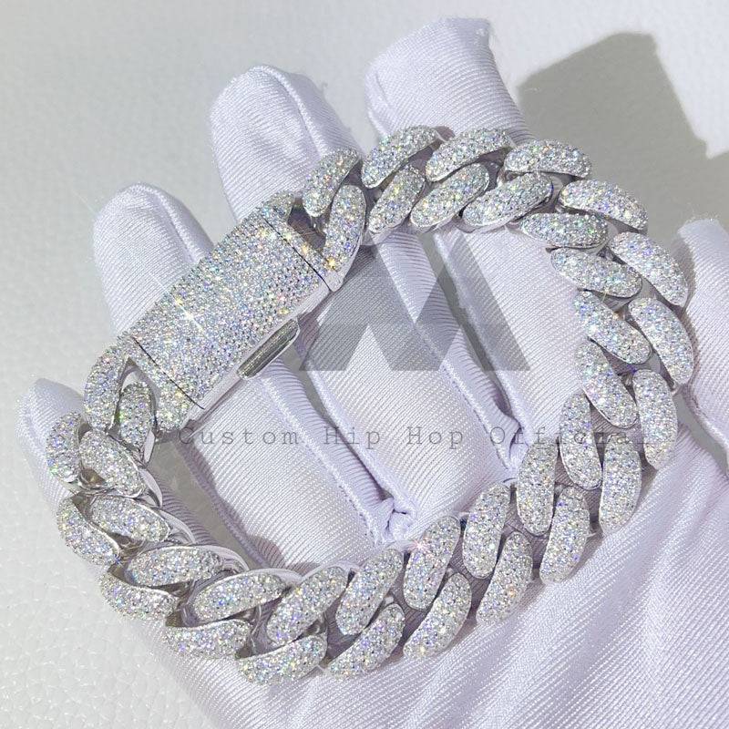 Hip hop jewelry featuring 15MM 3Rows VVS Moissanite Iced Out Cuban Bracelet for rappers3