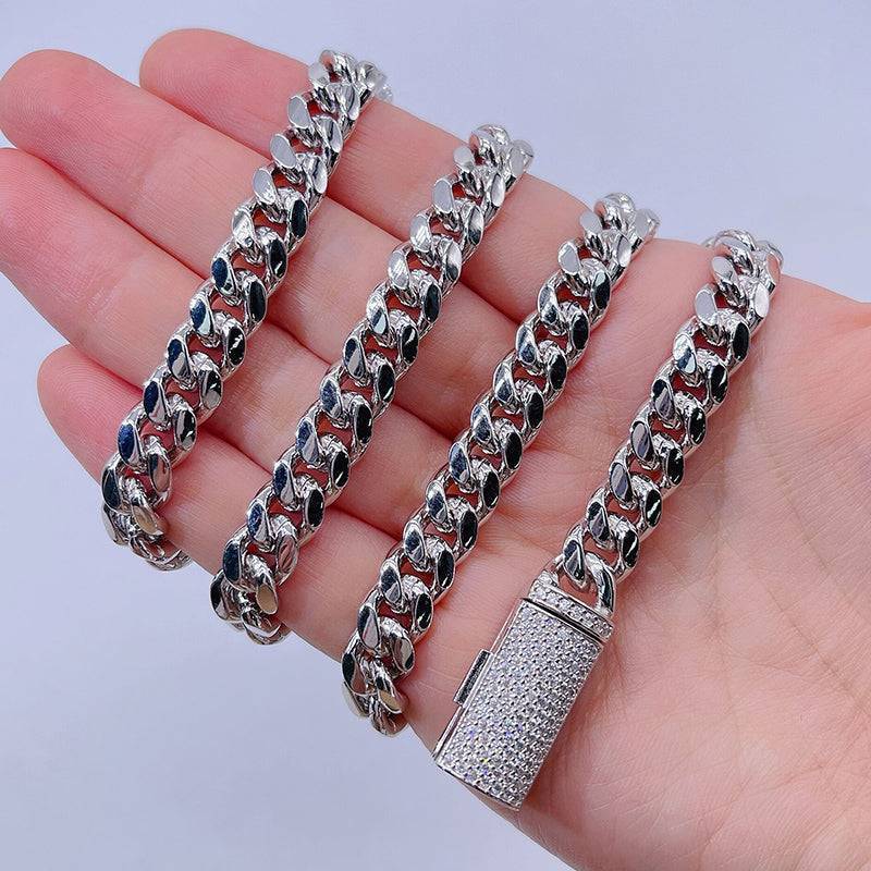 8MM Silver Cuban Chain for Men Hip Hop Jewelry with Moissanite Lock