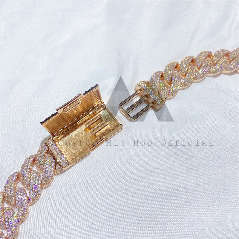 Rose Gold Plating Over Silver 925 Baugette Clasp 18MM Cuban Link Chain