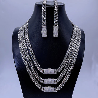 Hip Hop Men Fashion 8MM Solid Silver Cuban Chain With Moissanite Lock
