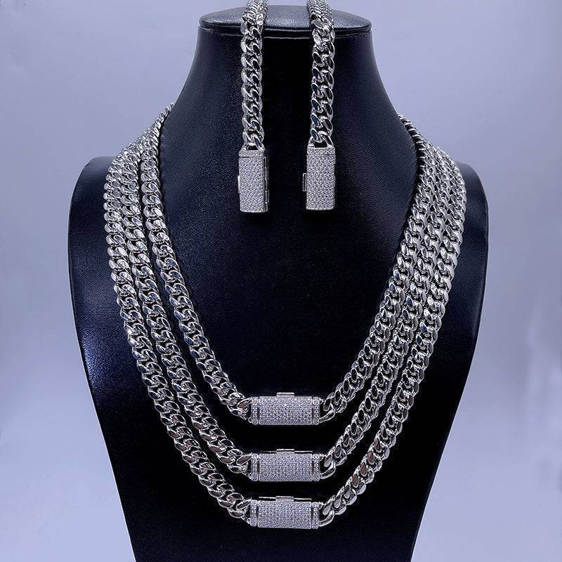 8MM Silver Cuban Chain for Men Hip Hop Jewelry with Moissanite Lock