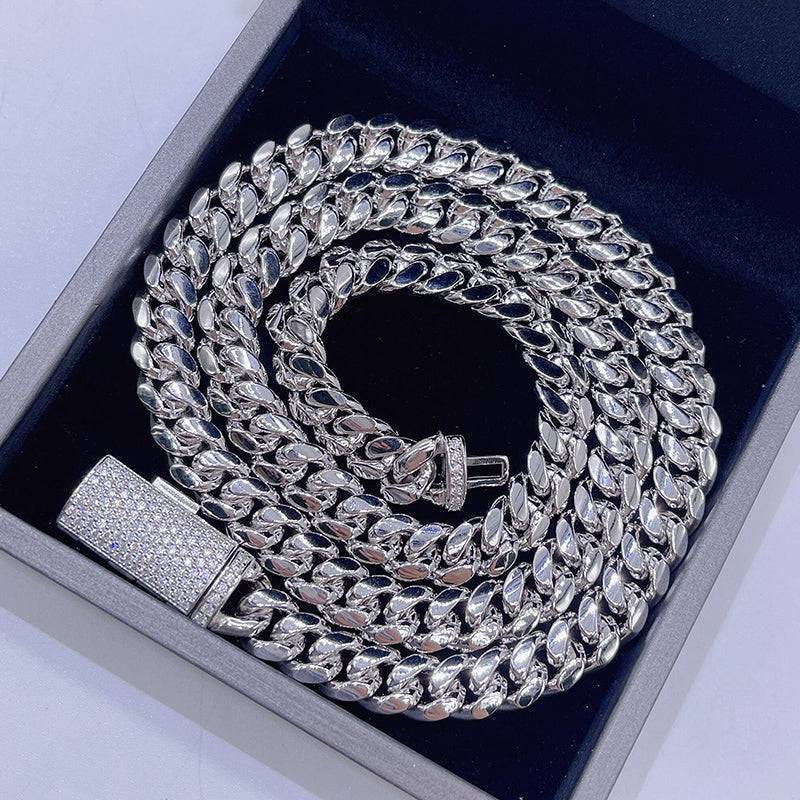 8MM Silver Cuban Chain for Men Hip Hop Jewelry with Moissanite Lock