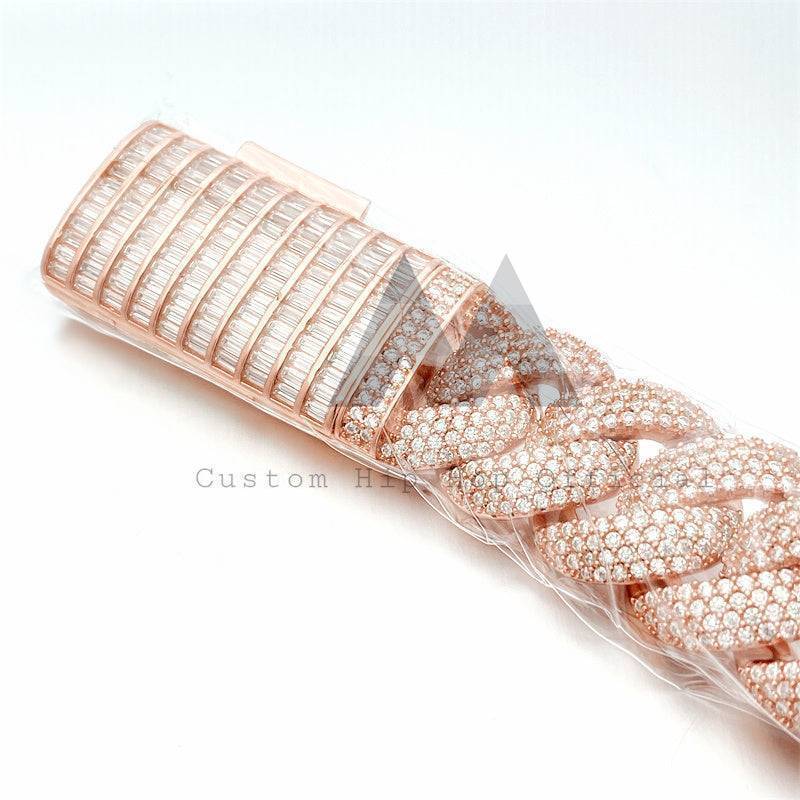 Rose Gold Plating Over Silver 925 Baugette Clasp 18MM Cuban Link Chain