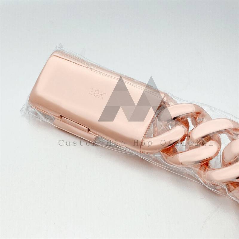 Rose Gold Plating Over Silver 925 Baugette Clasp 18MM Cuban Link Chain