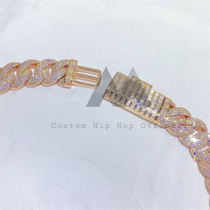 Rose Gold Plating Over Silver 925 Baugette Clasp 18MM Cuban Link Chain