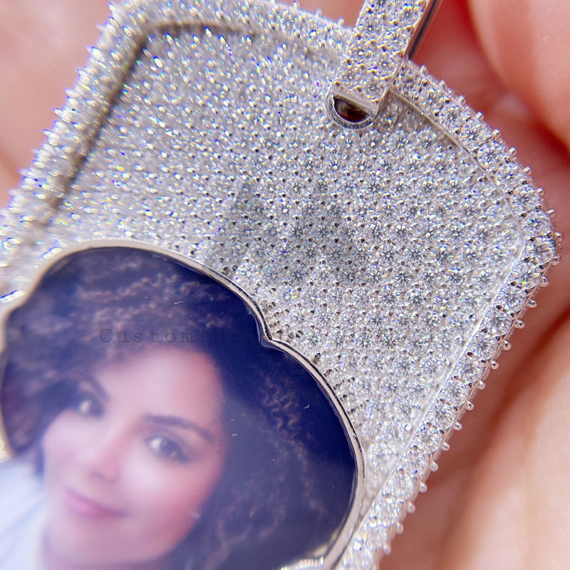 Custom Made Moissanite VVS Iced Dog Tag Pendant with 2.5 inch Photo Slot2
