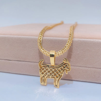 Yellow Gold Plated Over Sterling Silver Iced Out Moissanite Goat Pendant