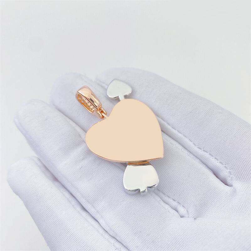 Hip hop jewelry featuring rose gold two-tone silver 925 heart arrow moissanite pendant1