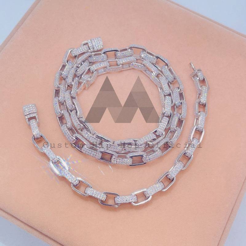 Solid Silver 925 VVS Moissanite Diamond 8MM Iced Out Hermes Link Chain