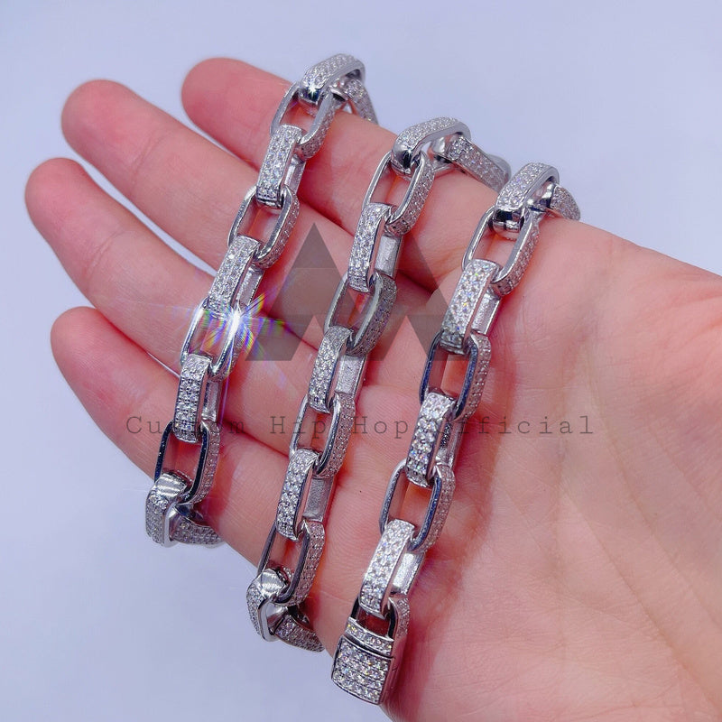 Solid Silver 925 VVS Moissanite Diamond 8MM Iced Out Hermes Link Chain