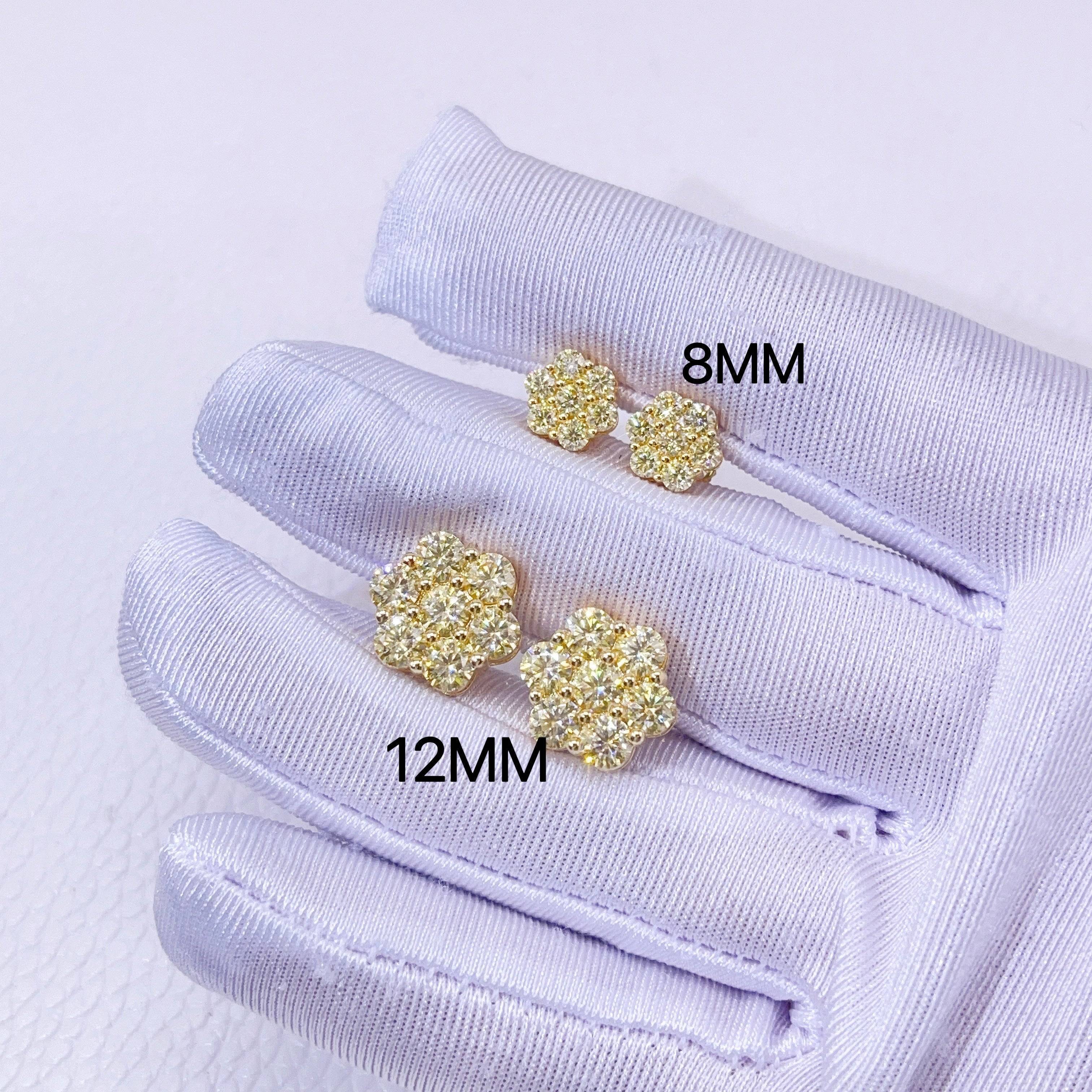 Yellow moisssnite cluster earrings 8mm 12mm sterling silver with gold plated