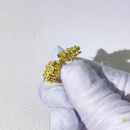 Brincos cluster moisssnite amarelo 8mm 12mm prata esterlina banhado a ouro