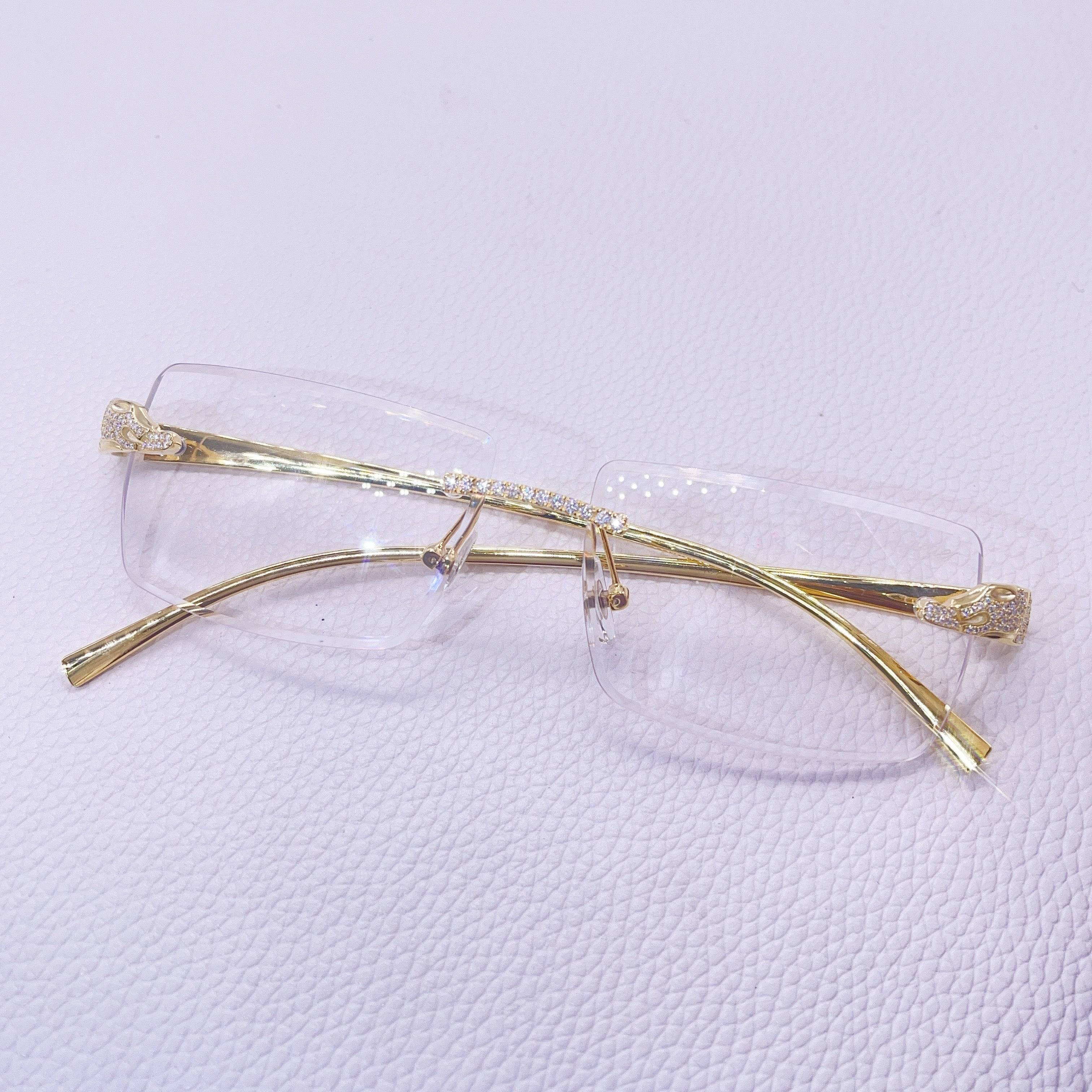 Iced out vvs moissanite glasses eith clear lens