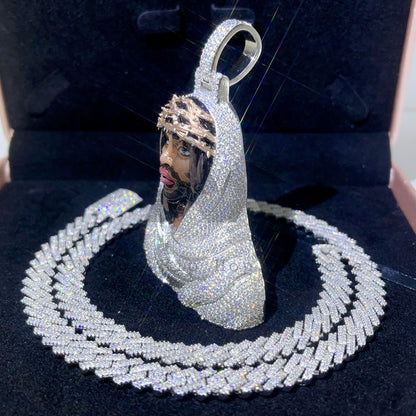 Unique Design VVS Moissanite Diamond Enamel 3D Design Jesus Pendant with 10MM Cuban Chain
