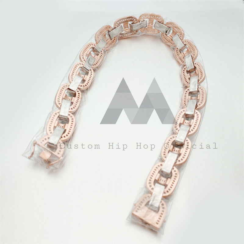 18MM Rose Gold and White Gold Moissanite Mariner Chain in 925 Silver3