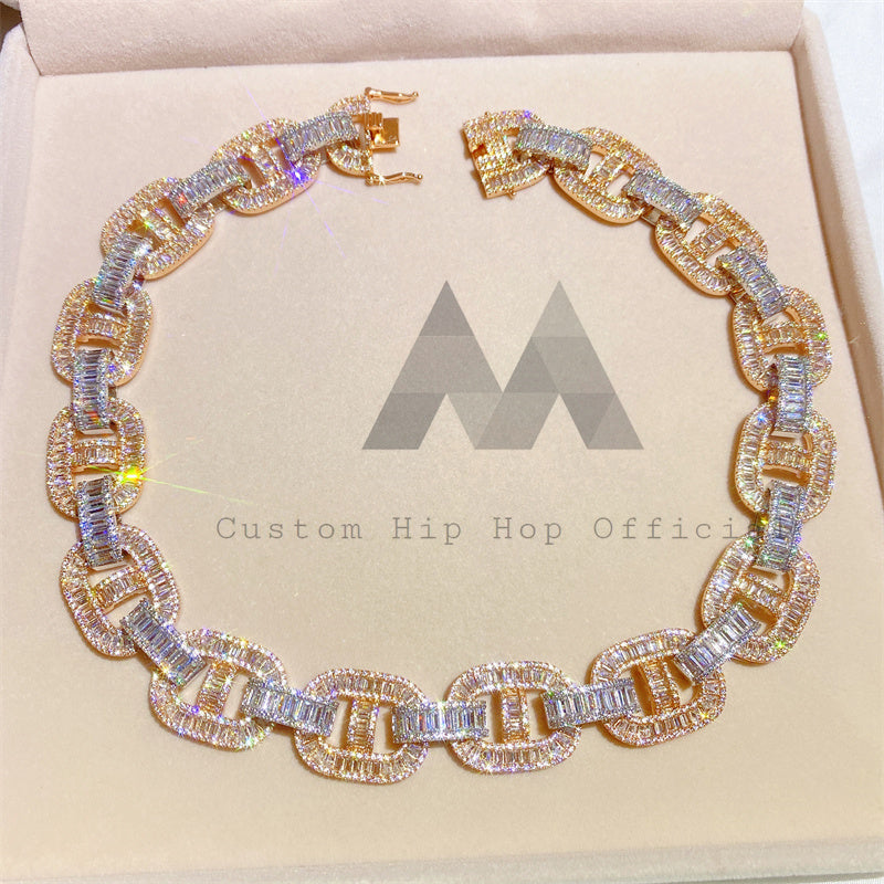 18MM Rose Gold and White Gold Moissanite Mariner Chain in 925 Silver2
