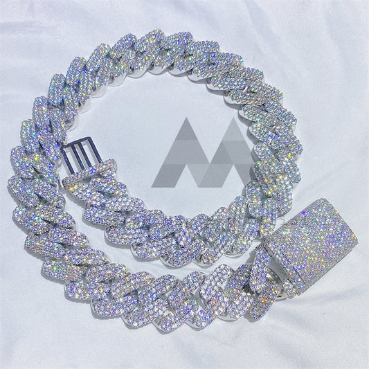Solid Silver 925 White Gold 23MM Thick Heavy Solid VVS Miami Cuban Link Chain