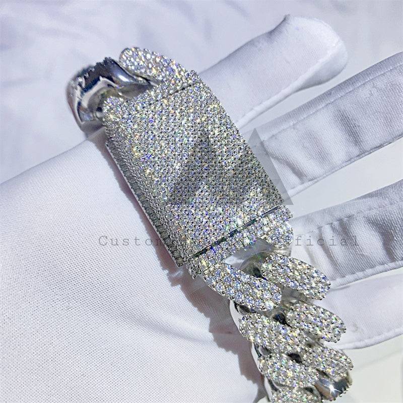 Solid Silver 925 White Gold 23MM Thick Heavy Solid VVS Miami Cuban Link Chain