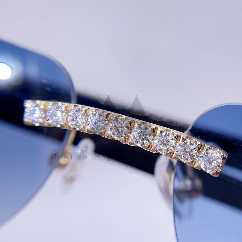 Moissanite Diamond Blue Sunglasses 14K Gold