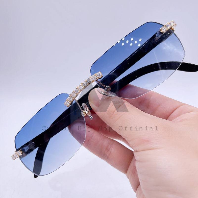 Moissanite Diamond Blue Sunglasses 14K Gold