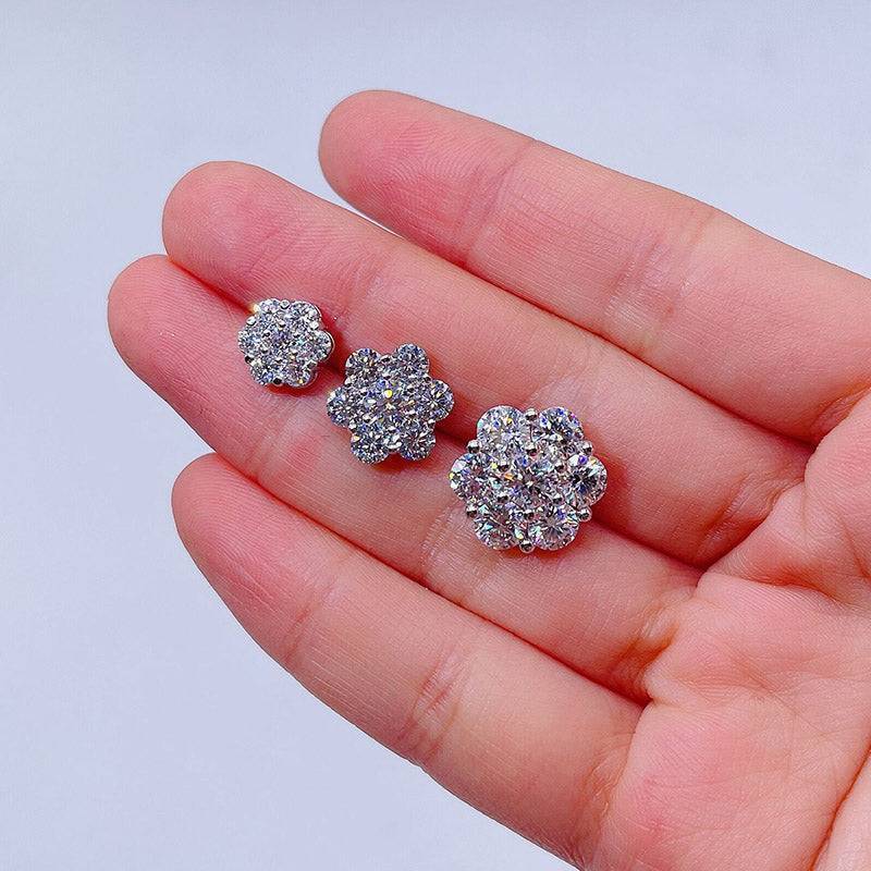 Hip hop jewelry featuring 8MM 12MM 15MM Cluster Flower VVS Moissanite Studs with Screw Back GRA Certificated1