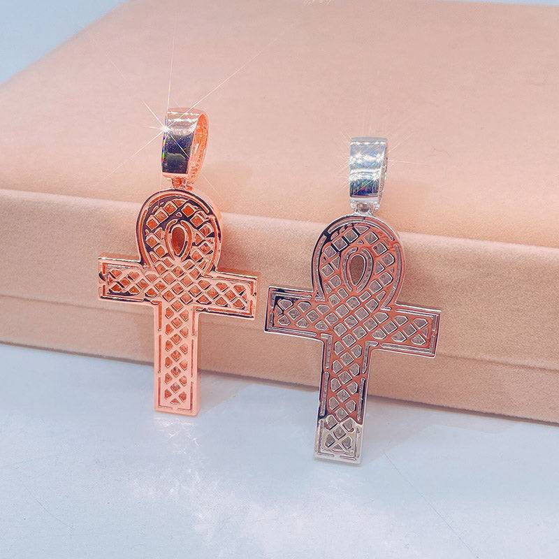 Hip hop jewelry featuring GRA certificated Moissanite cross pendant with baguette cut in sterling silver0