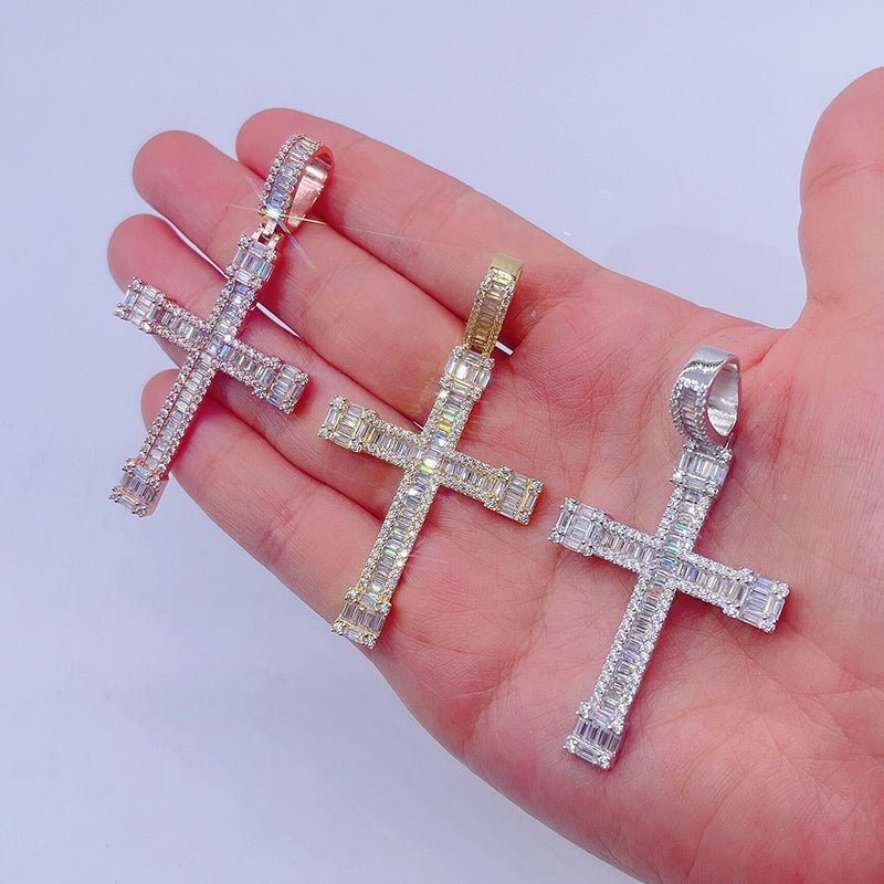 Sterling Silver VVS Moissanite Diamond Cross Pendant for Sale