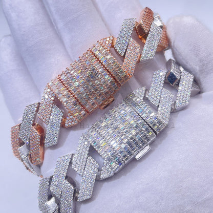 hip hop iced out miami cuban link 20mm moissanite cuban bracelet with baguette cut moissanite lock