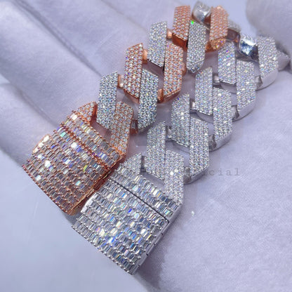 hip hop iced out miami cuban link 20mm moissanite cuban bracelet with baguette cut moissanite lock