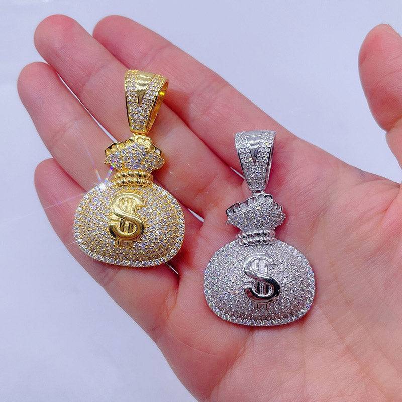 Sterling Silver VVS Moissanite Iced Out Money Bag Pendant Hip Hop