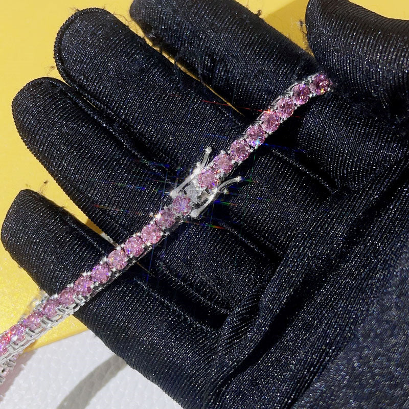 Ожерелье-цепочка для тенниса с покрытием из белого золота из серебра 925 пробы 3 мм 4 мм с розовым муассанитом
