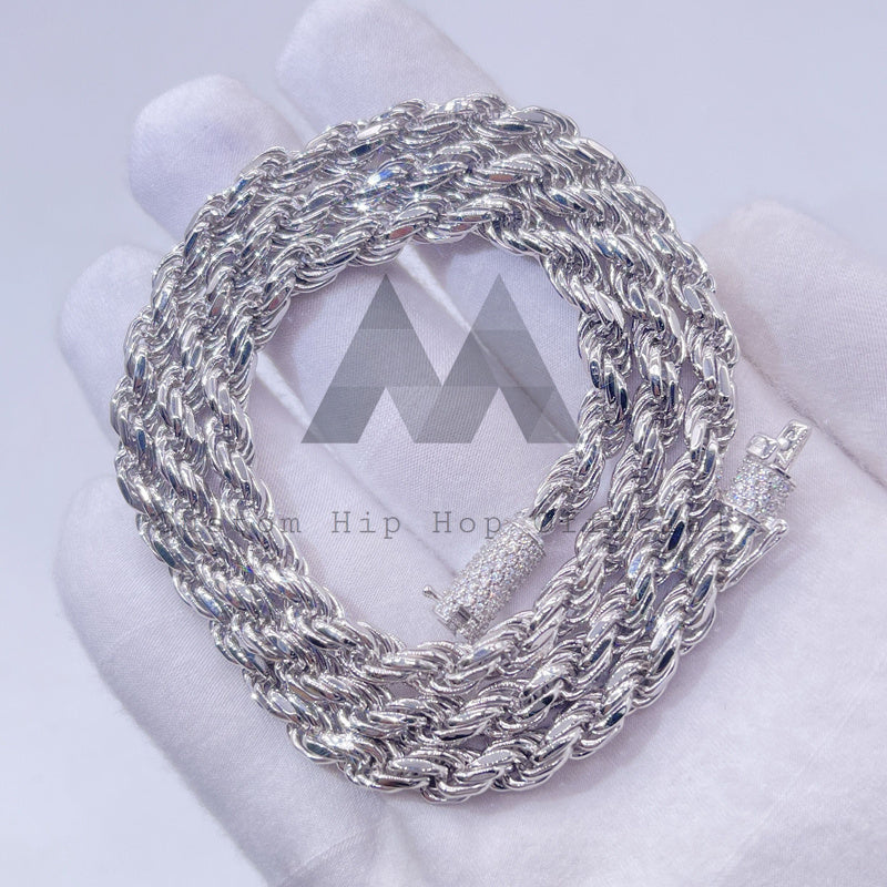 White Gold Yellow Gold 6MM Sterling Silver Rope Chain with Moissanite Lock