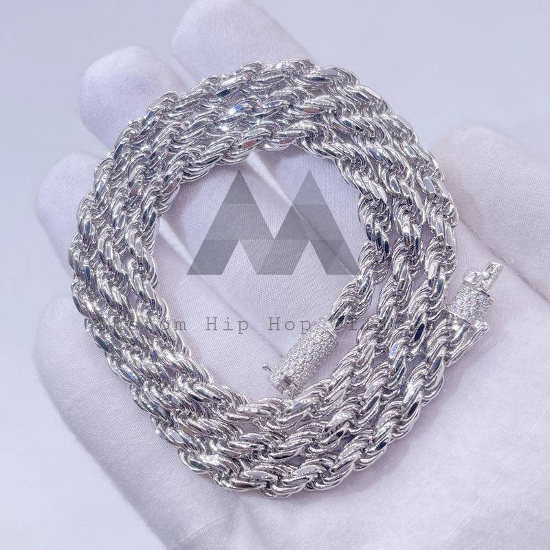 Hip hop jewelry featuring white gold, yellow gold, 6mm sterling silver rope chain with moissanite lock1