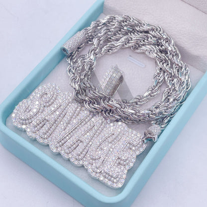 Silver 925 2.5" Iced Out VVS Moissanite Diamond Savage Pendant