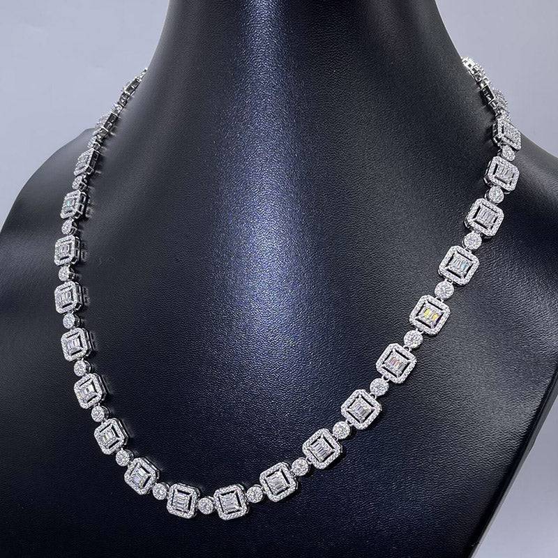 10MM Width Solid 925 Silver Hip Hop VVS Baguette Moissanite Tennis Chain