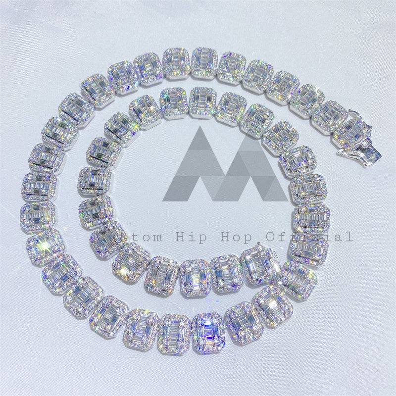 Gra Certificated 13MM Silver Moissanite Baguette Cut Cluster Tennis Chain hip hop jewelry3