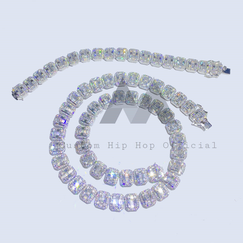 Gra Certificated 13MM Silver Moissanite Baguette Cut Cluster Tennis Chain hip hop jewelry2